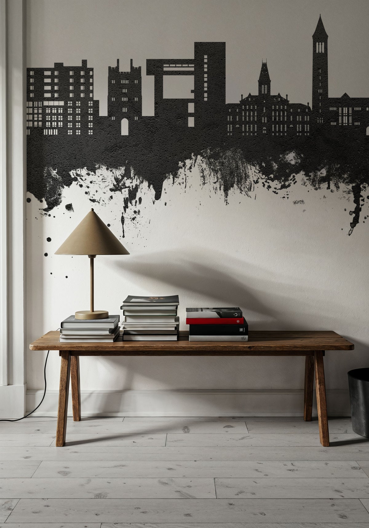 Ithaca New York Skyline Black & White Mural Wallpaper - room preview 05
