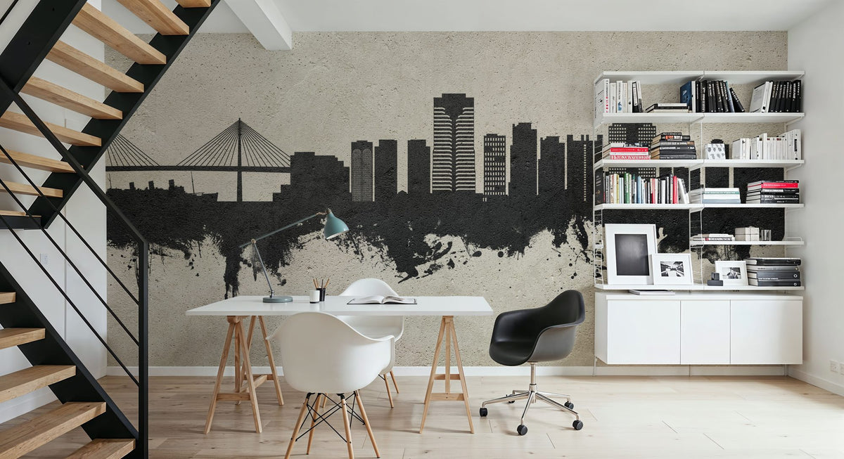Long Beach California Skyline Concrete Mural Wallpaper - room preview 05