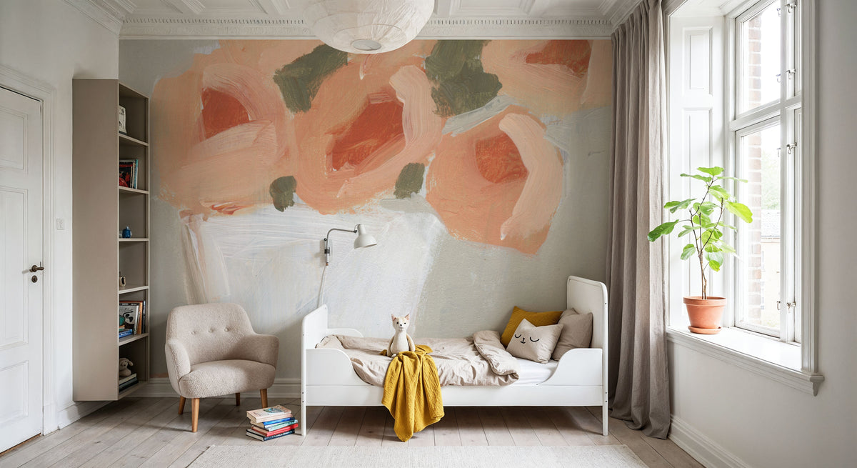 Floral on Checks Mural Wallpaper - room preview 05