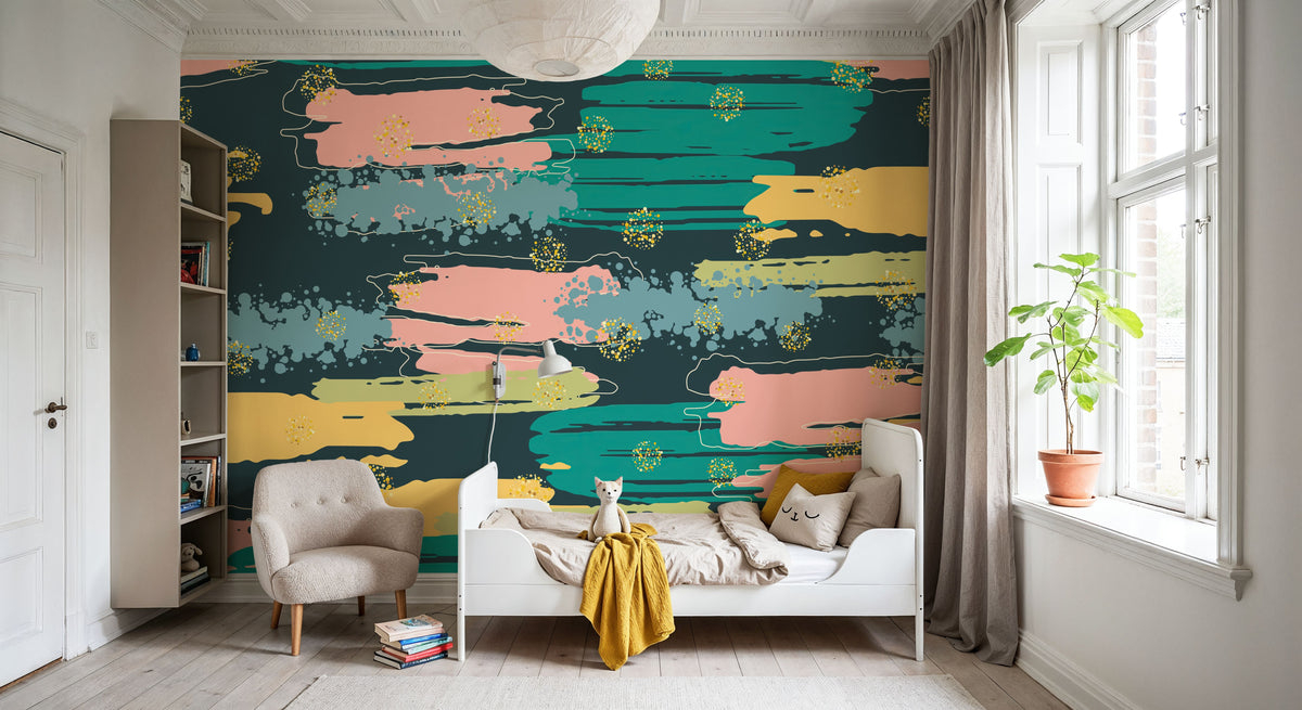 Shape and Splash Dark Mural Wallpaper - room preview 05
