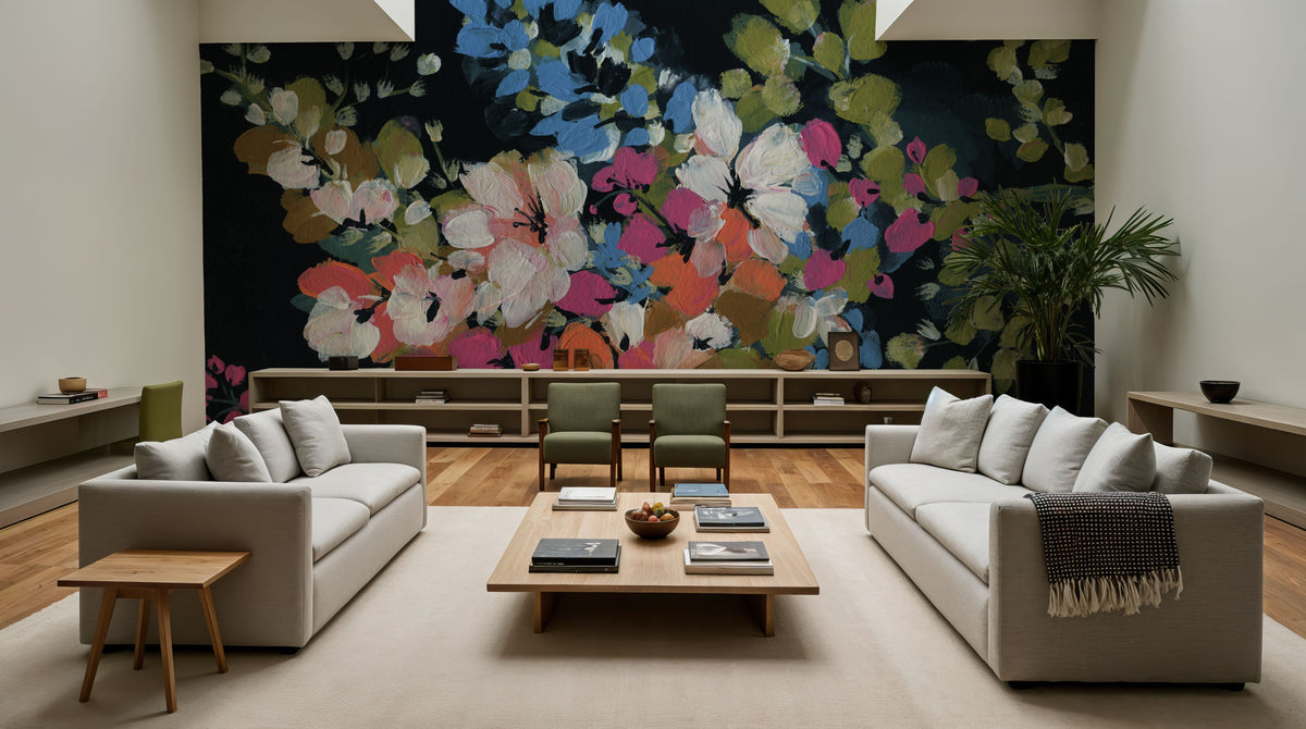 Midnight Floral Mural Wallpaper - room preview 05