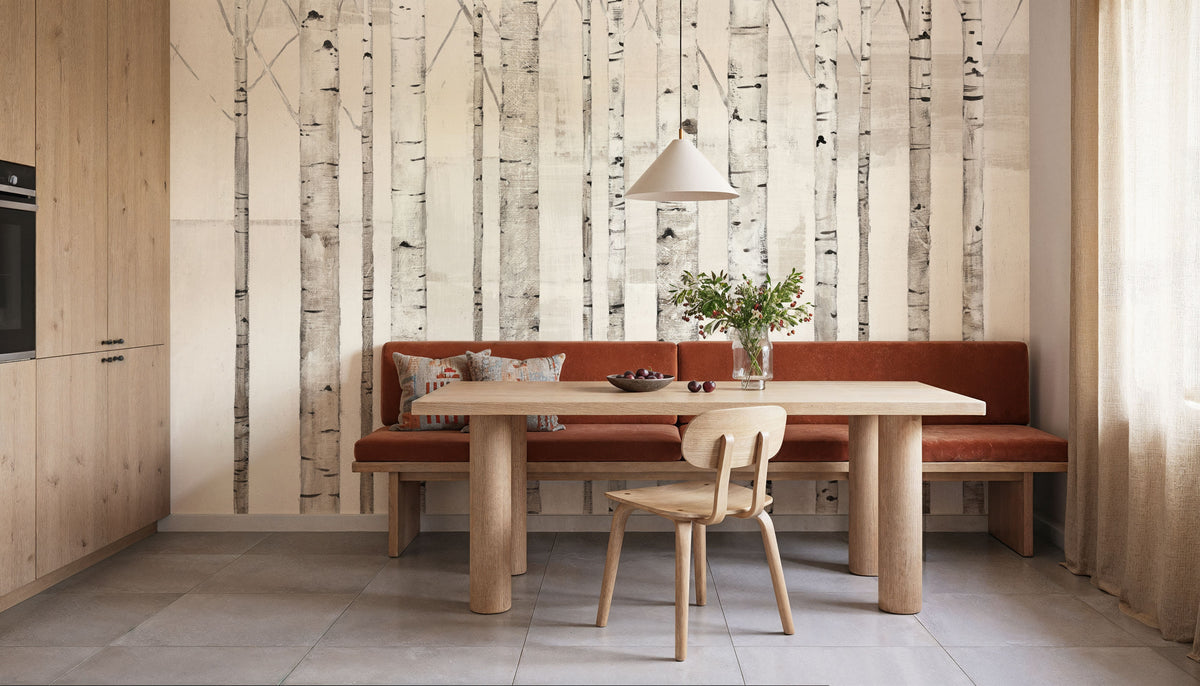Birch Trees on White Mural Wallpaper - room preview 05