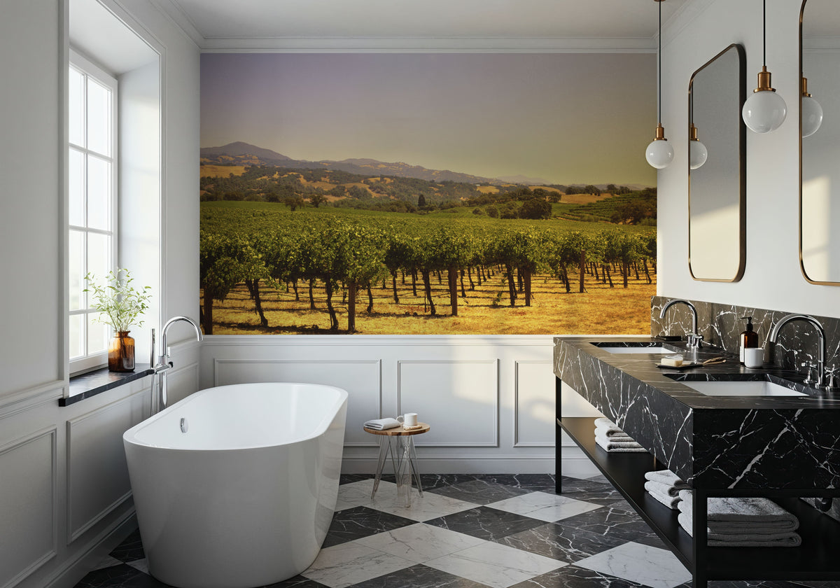 Golden Vineyard Vista Mural Wallpaper - room preview 05