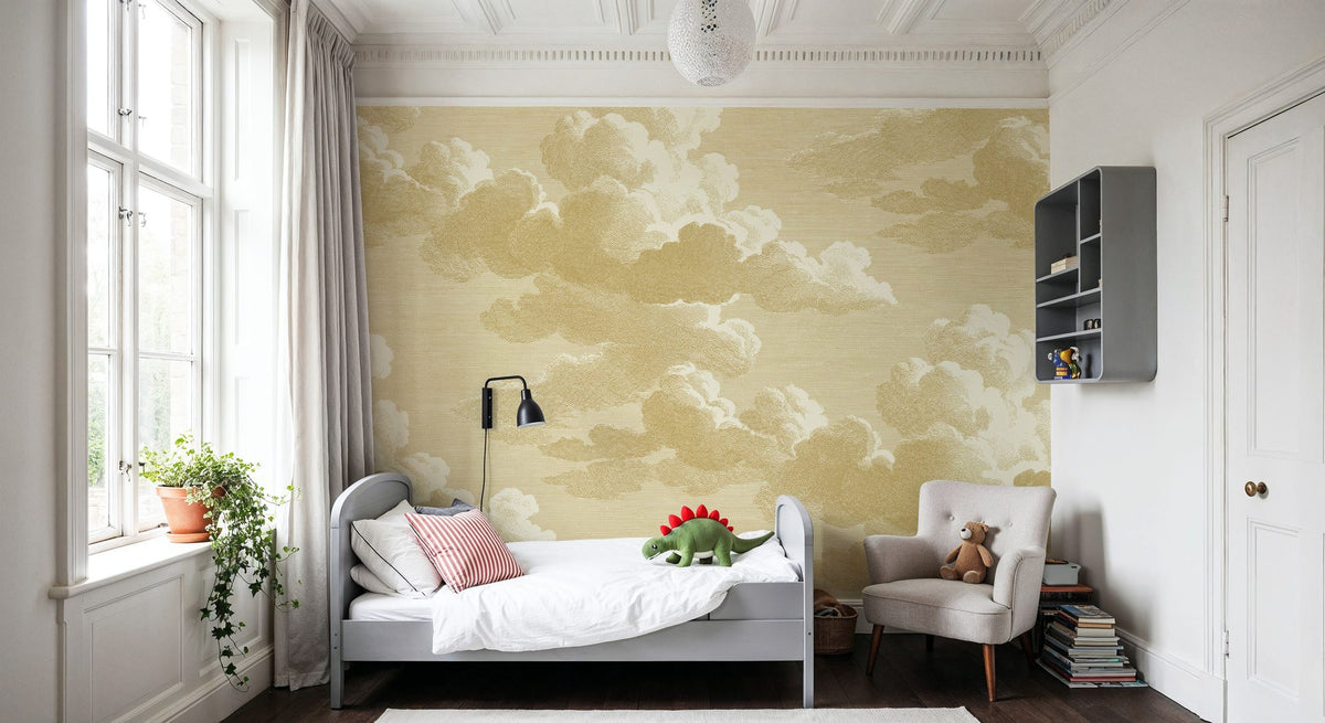 Intaglio Clouds, Butter Yellow Mural Wallpaper - room preview 05