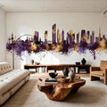 Kuwait City Skyline Purple & Gold Mural Wallpaper - room preview 05