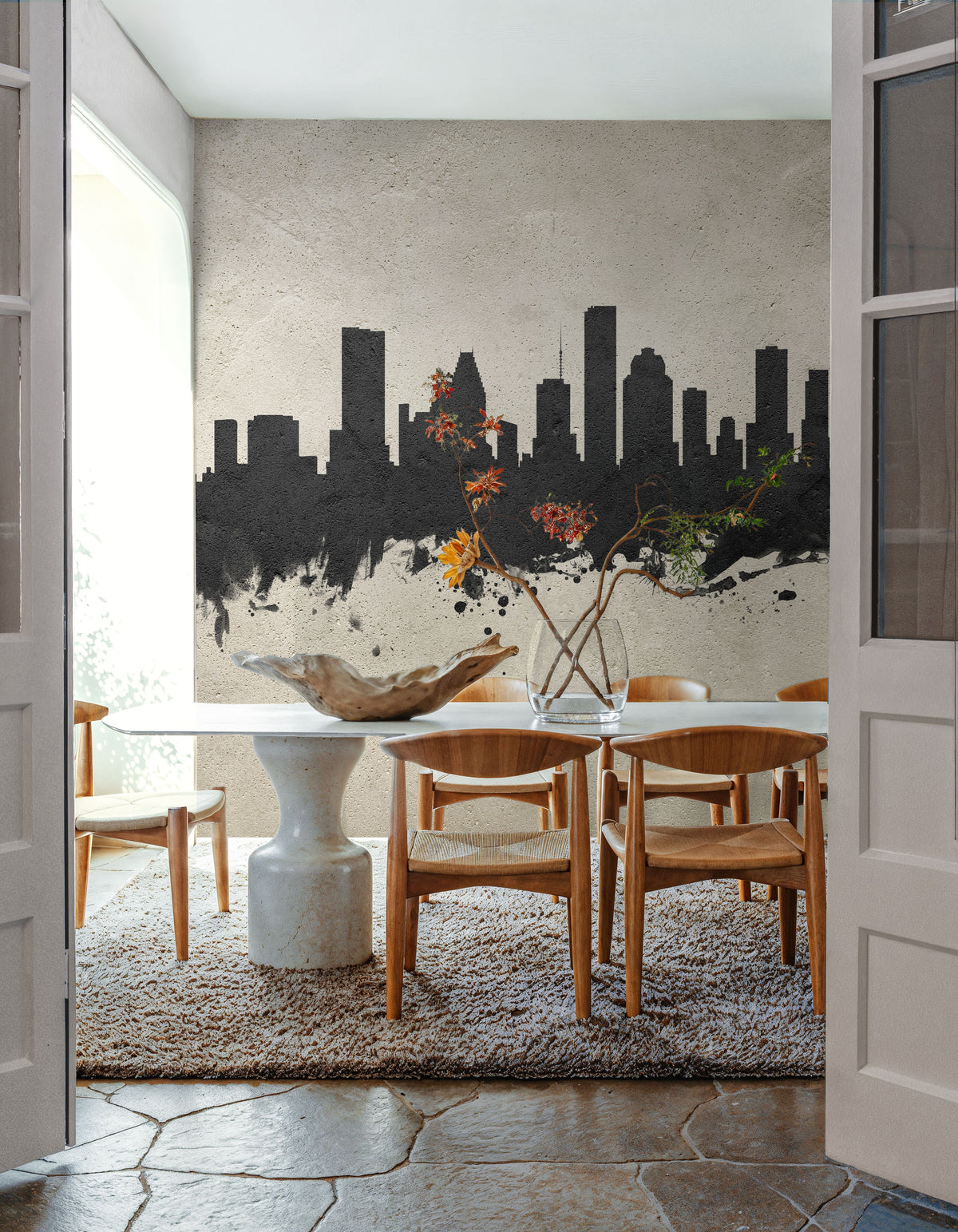 Houston Skyline Concrete Mural Wallpaper - room preview 05