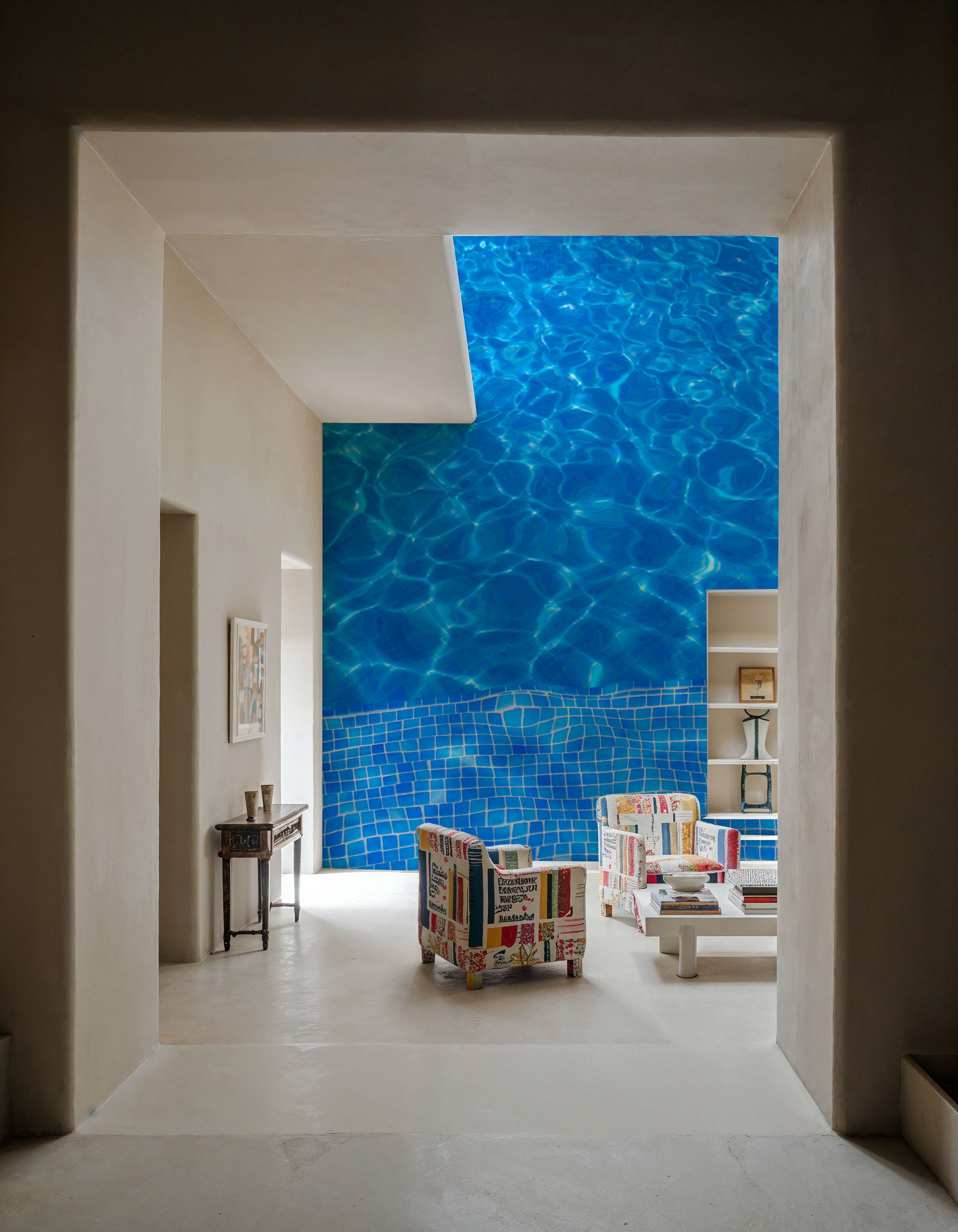 Blue Tiles Swimming Mural Wallpaper