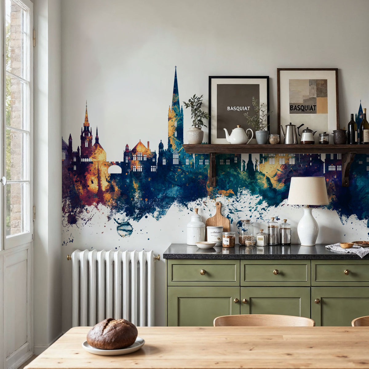 Derry Northern Ireland Skyline Blue & Bronze Mural Wallpaper - room preview 05