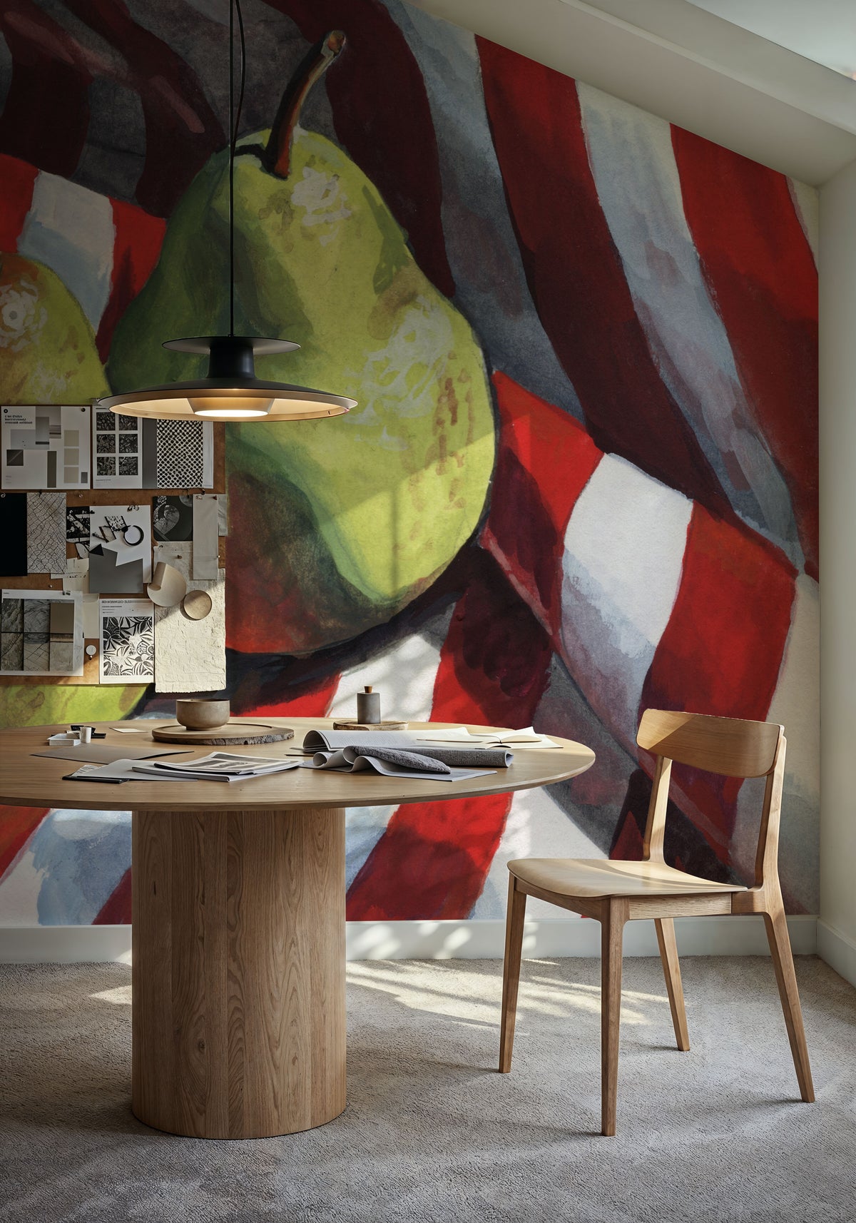 Two Pears on a Striped Cloth Mural Wallpaper - room preview 05