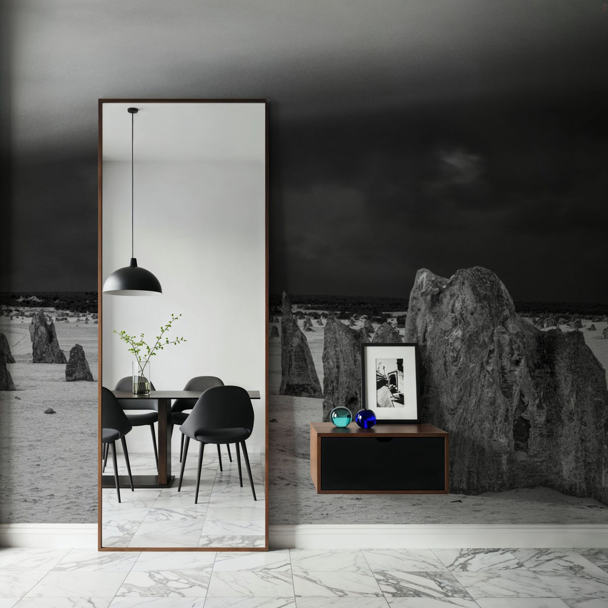 Storm Clouds and Rocks BW Mural Wallpaper - room preview 05