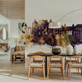 Galaţi Romania Skyline Purple & Gold Mural Wallpaper - room preview 05