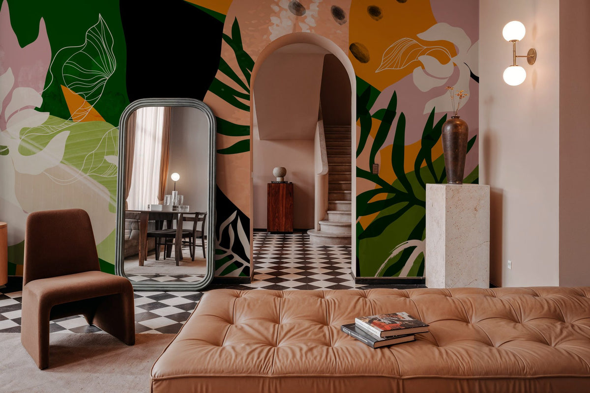 Graphic Leaves & Bold Colors Mural Wallpaper - room preview 05