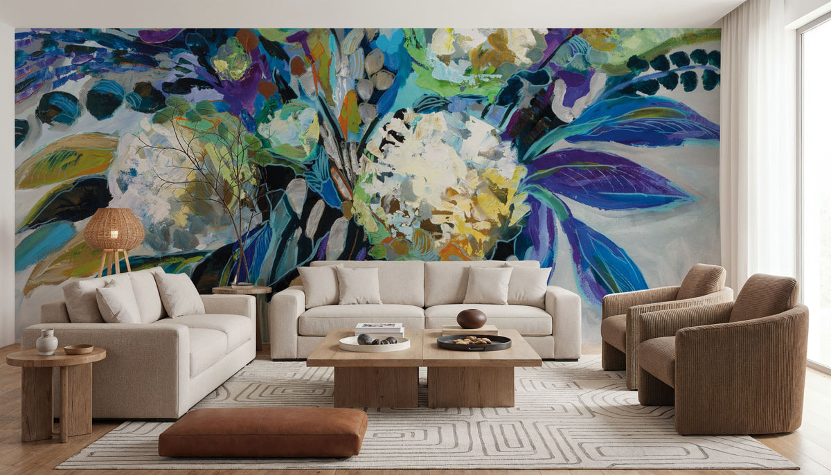 Blue Bloom Mural Wallpaper - room preview 05