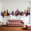 Luxembourg City Skyline Purple & Gold Mural Wallpaper - room preview 05