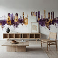 Izmir Turkey Skyline Purple & Gold Mural Wallpaper - room preview 05