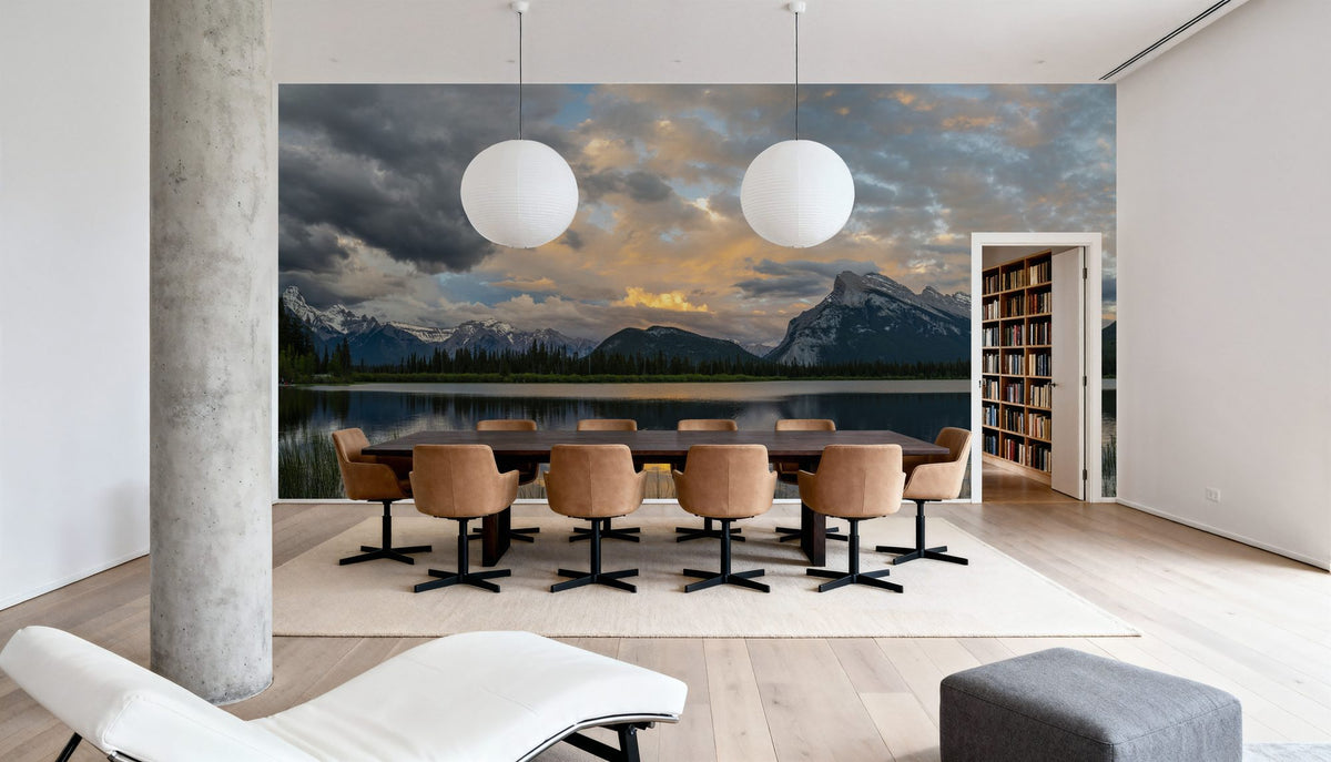 Clouds Above Mount Rundle Mural Wallpaper - room preview 05