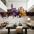 Gloucester England Skyline Purple & Gold Mural Wallpaper - room preview 05