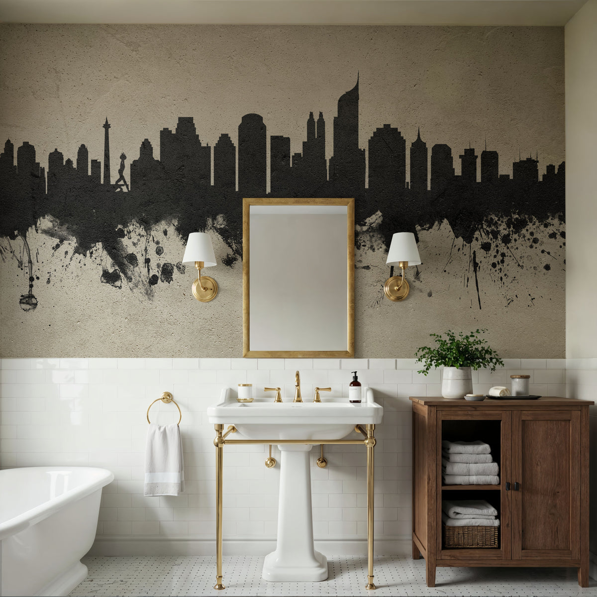 Jakarta Skyline Indonesia Concrete Mural Wallpaper - room preview 05