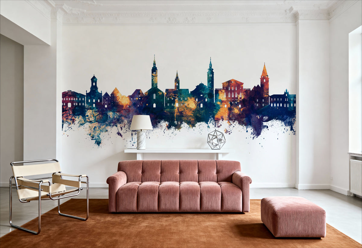 Varaždin Croatia Skyline Blue & Bronze Mural Wallpaper - room preview 05