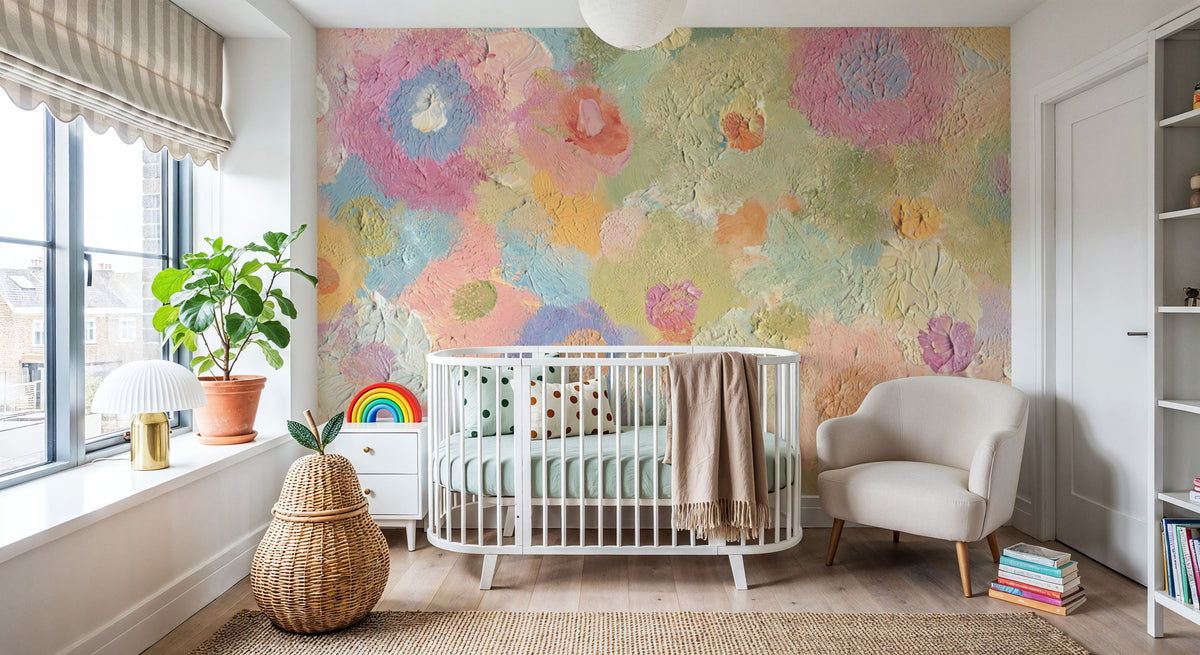 Happy Oil Painted Flowers, Warm Pink Mural Wallpaper - room preview 05