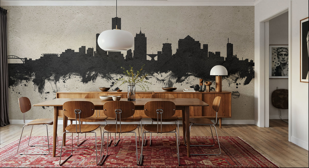 Milwaukee Wisconsin Skyline Concrete Mural Wallpaper - room preview 05