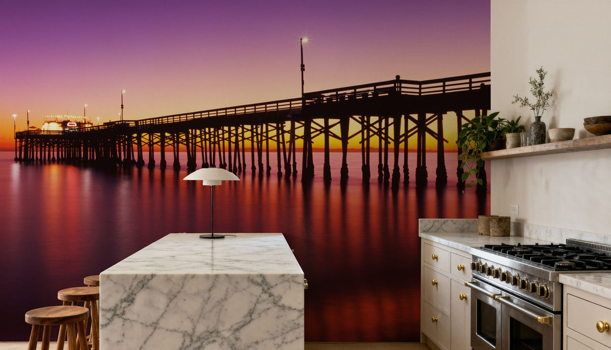 Illuminated Twilight Pier Mural Wallpaper - room preview 05