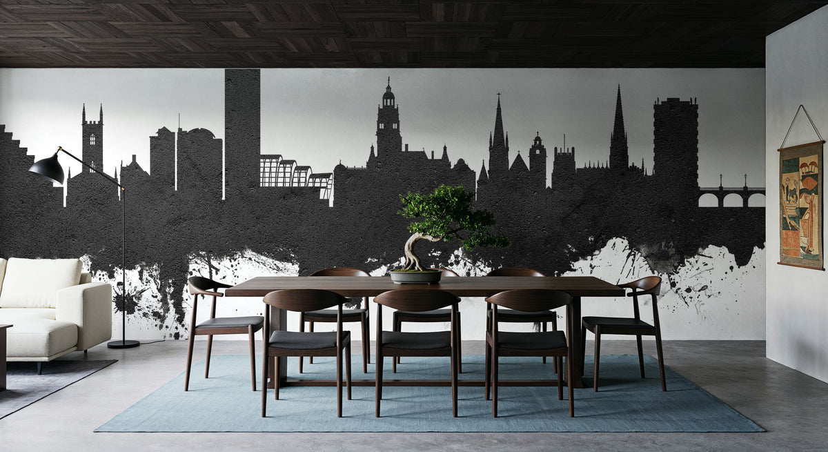 Sheffield England Skyline Black & White Mural Wallpaper - room preview 05