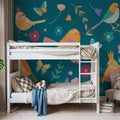 Royal Birds on Blue Mural Wallpaper - room preview 05