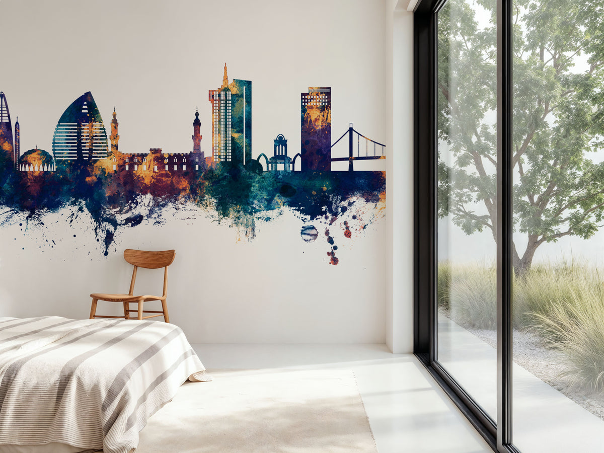 Khartoum Sudan Skyline Blue & Bronze Mural Wallpaper - room preview 05