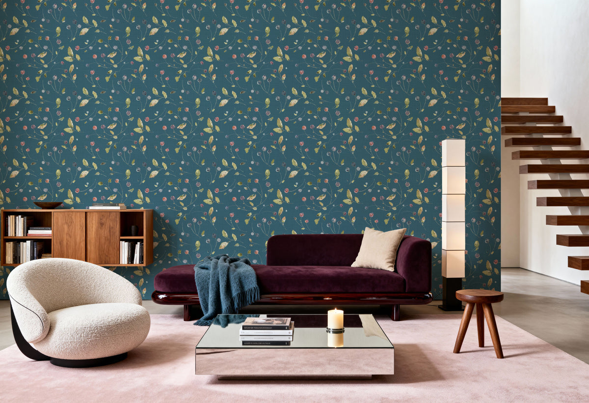 Time to Share Floral Blue Mural Wallpaper - room preview 05