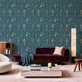 Time to Share Floral Blue Mural Wallpaper - room preview 05