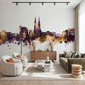 Uppsala Skyline Purple & Gold Mural Wallpaper - room preview 05