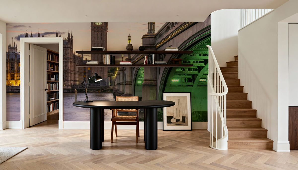 Big Ben and Westminster Bridge At Sunset Mural Wallpaper - room preview 05