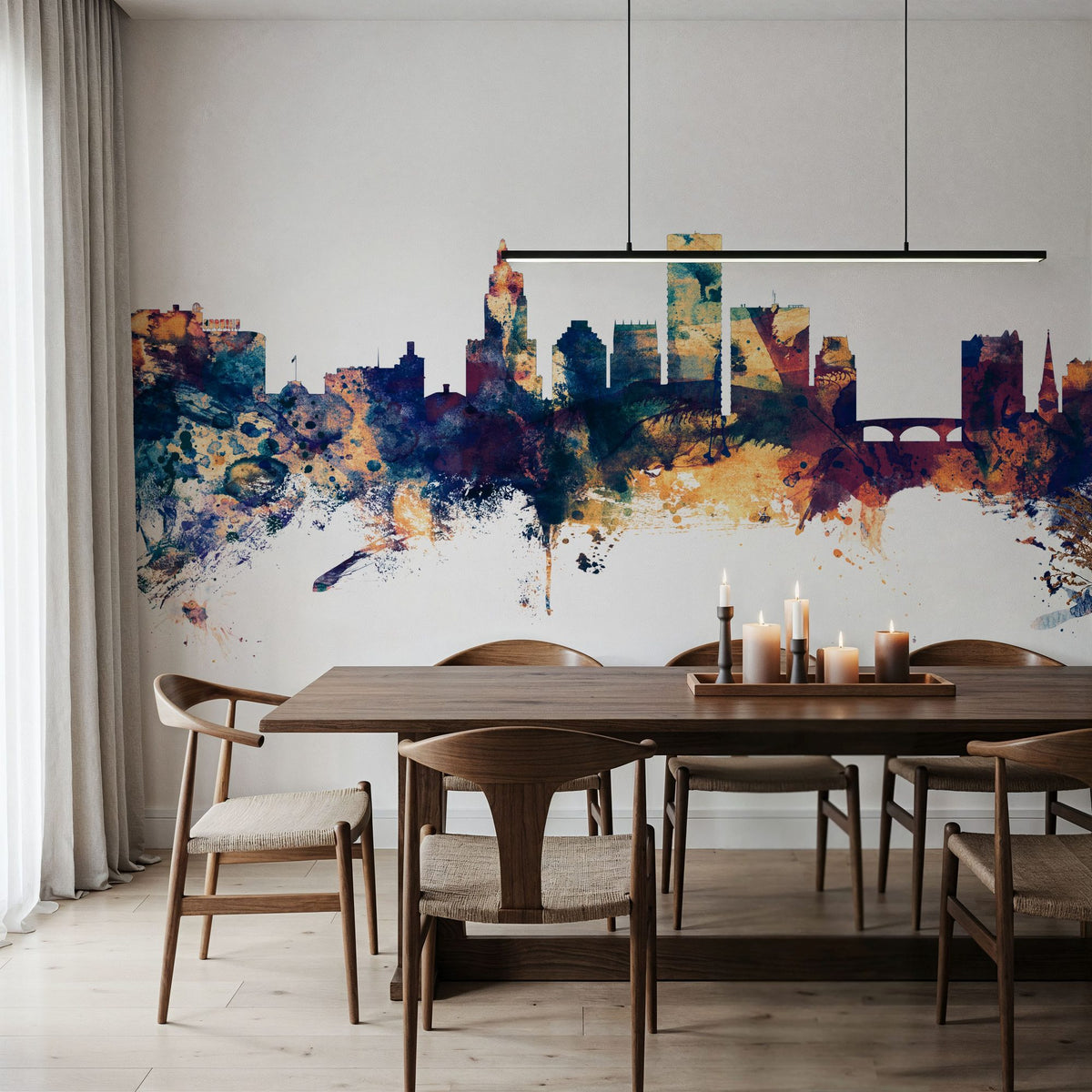 Providence Rhode Island Skyline Blue & Bronze Mural Wallpaper - room preview 05