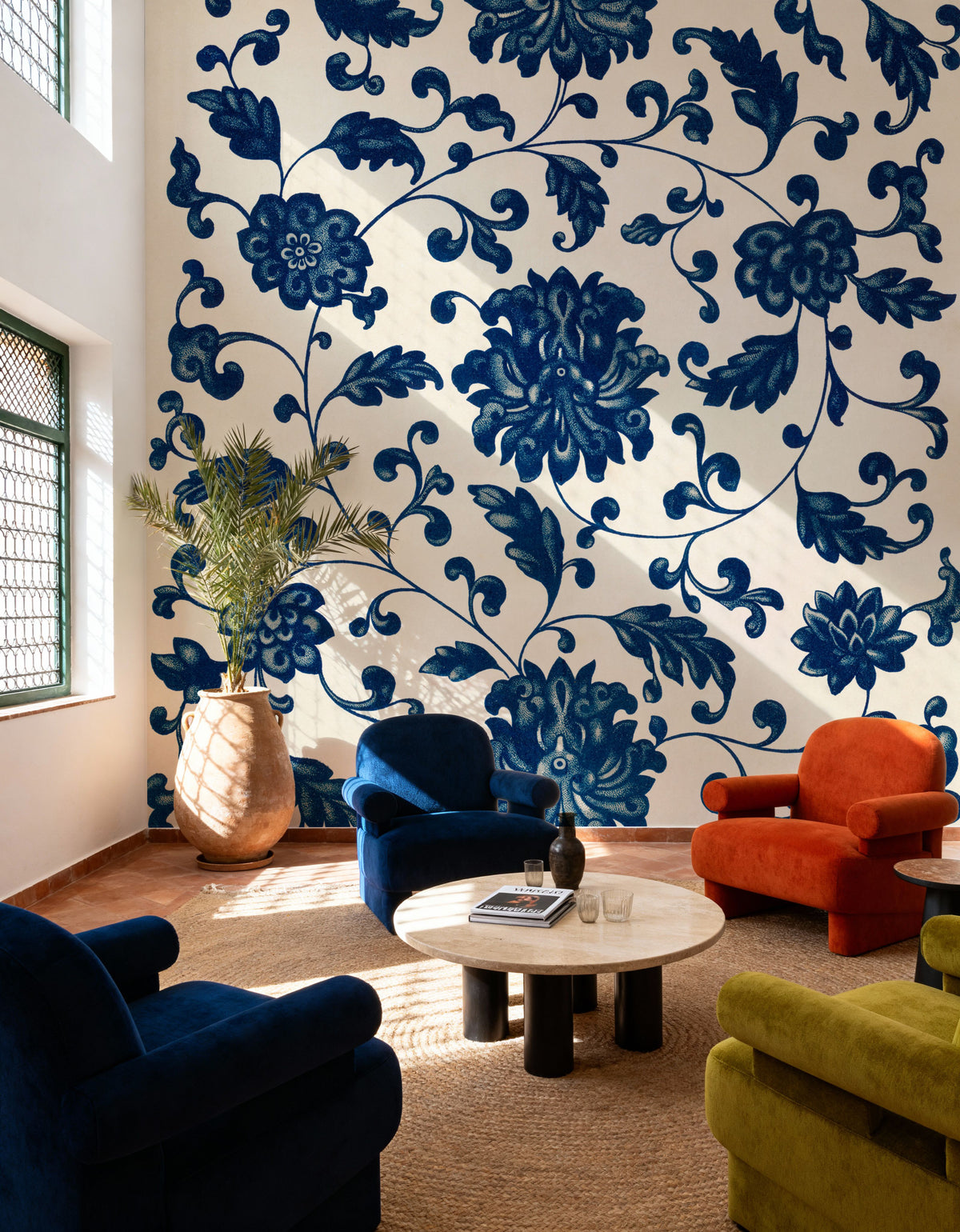 Chinese Ornament, Blue Flowers Mural Wallpaper - room preview 05