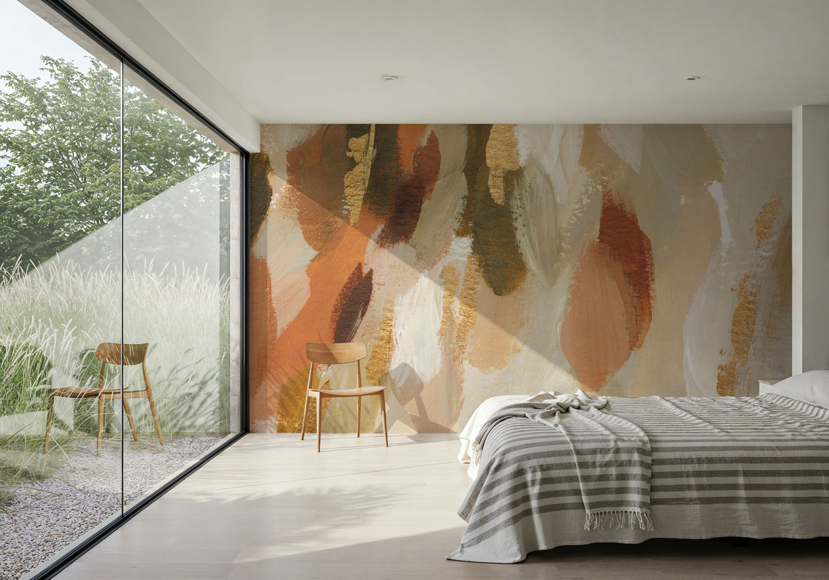 Golden Abstract Composition Mural Wallpaper - room preview 05
