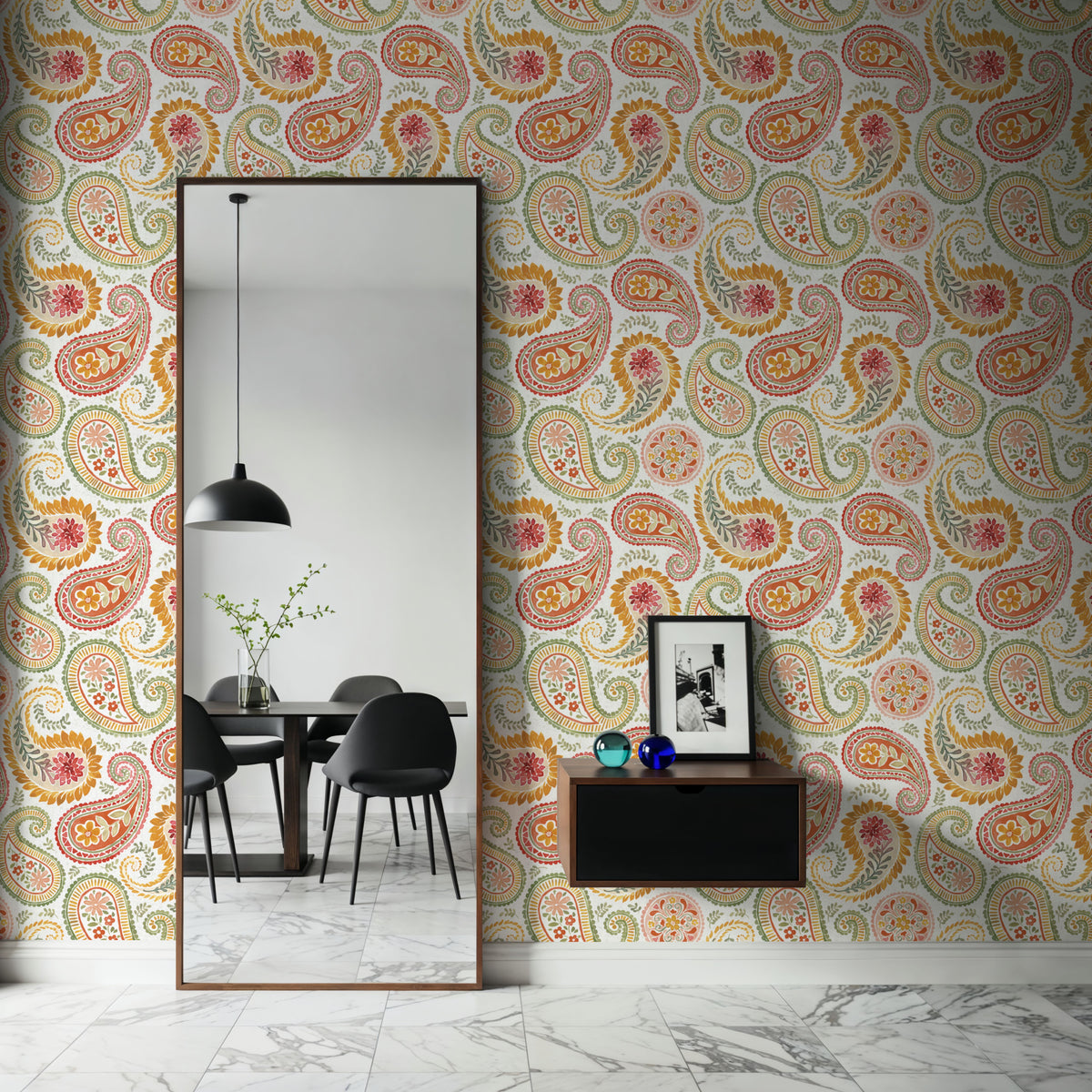 Harvest Paisley White Mural Wallpaper - room preview 05