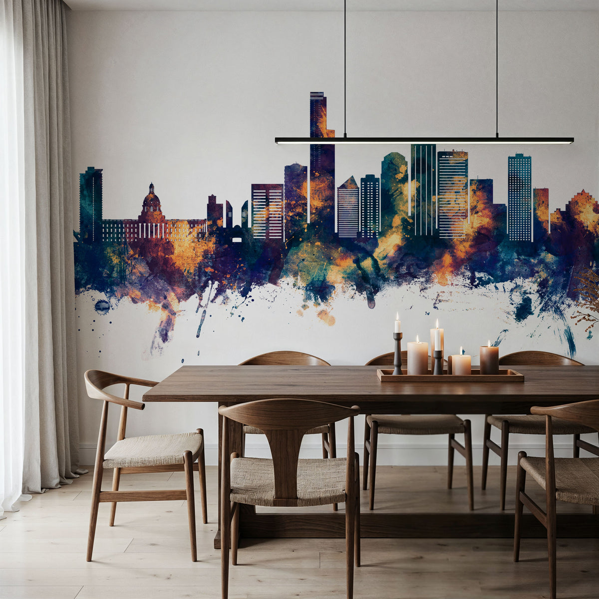 Edmonton Canada Skyline Blue & Bronze Mural Wallpaper - room preview 05