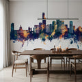 Edmonton Canada Skyline Blue & Bronze Mural Wallpaper - room preview 05