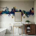 Newport Wales Skyline Blue & Bronze Mural Wallpaper - room preview 05