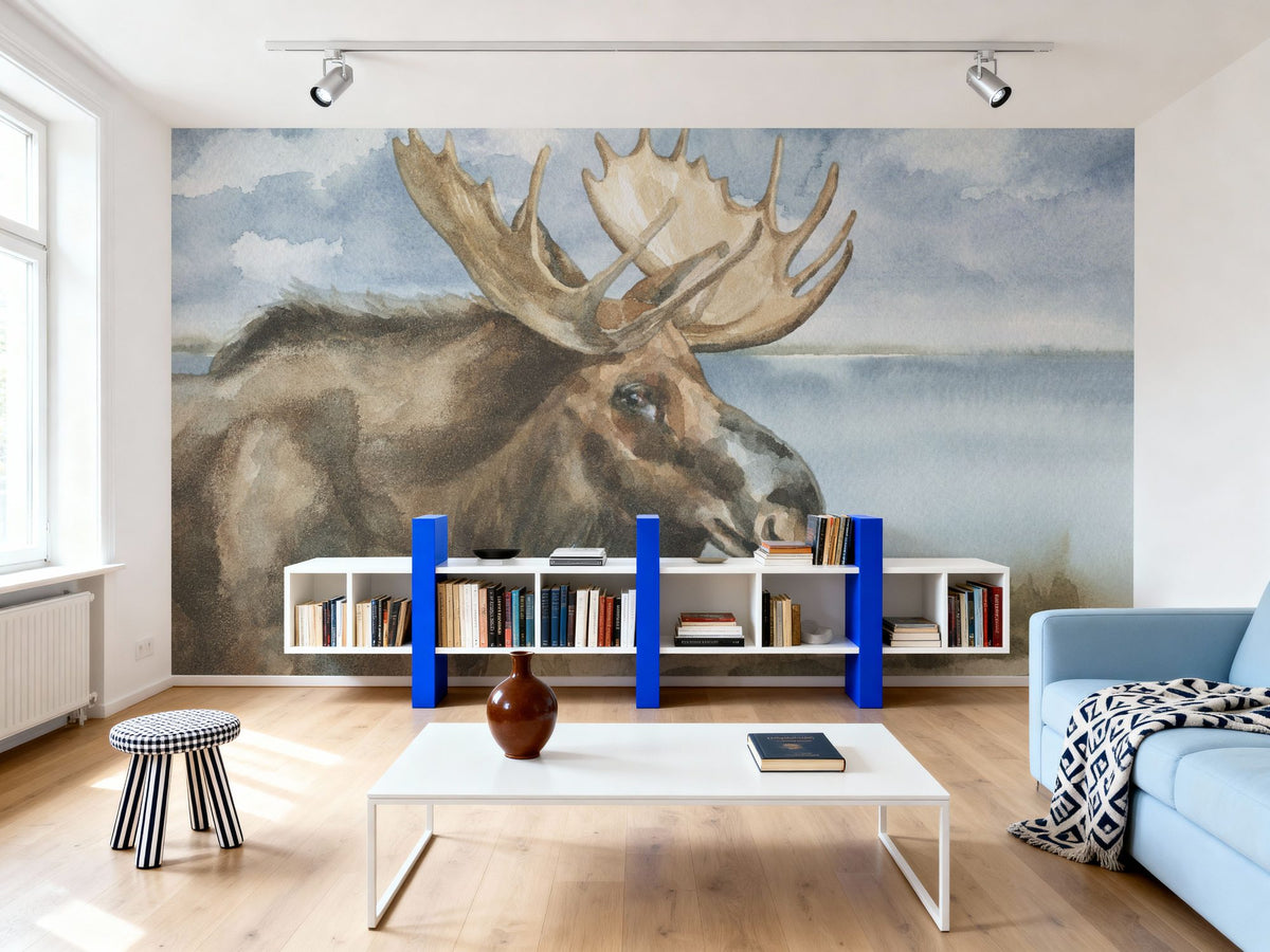 Moose by Lake Mural Wallpaper - room preview 05