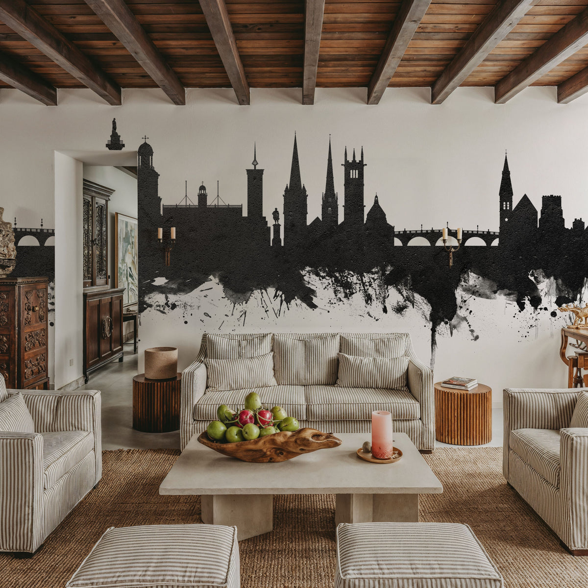 Shrewsbury England Skyline Black & White Mural Wallpaper - room preview 05