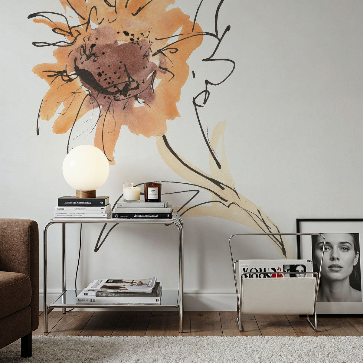 Apricot Sunflower I Mural Wallpaper - room preview 05