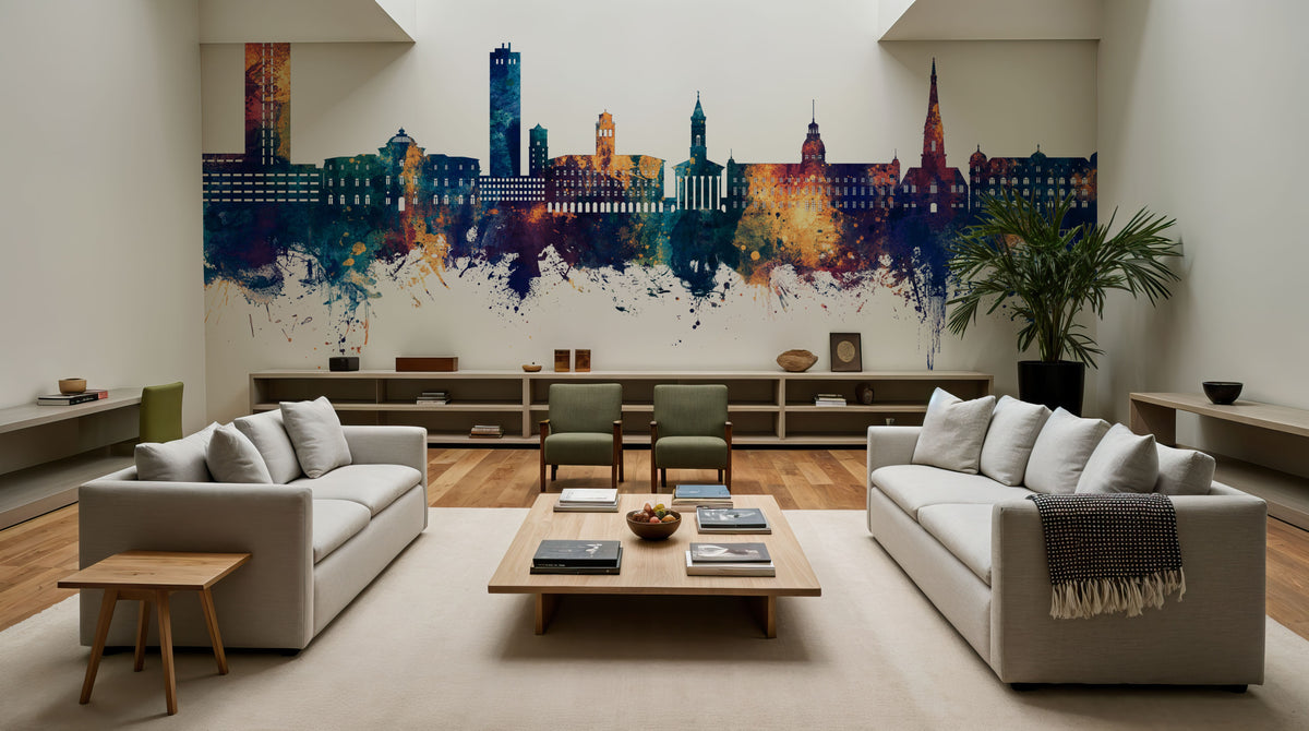 Karlsruhe Germany Skyline Blue & Bronze Mural Wallpaper - room preview 05