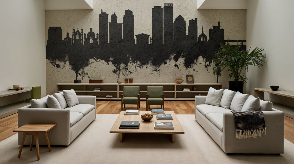Dayton Ohio Skyline Concrete Mural Wallpaper - room preview 05