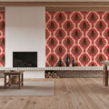 Pine Cone & Ornate Rackets, Raspberry Mural Wallpaper - room preview 05