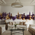 Stamford England Skyline Purple & Gold Mural Wallpaper - room preview 05