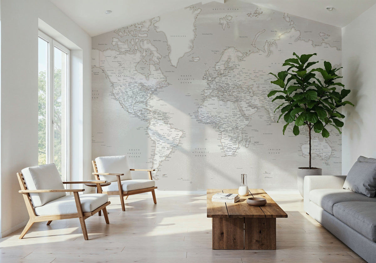 World Map Cities - Maeli Warm Mural Wallpaper - room preview 05