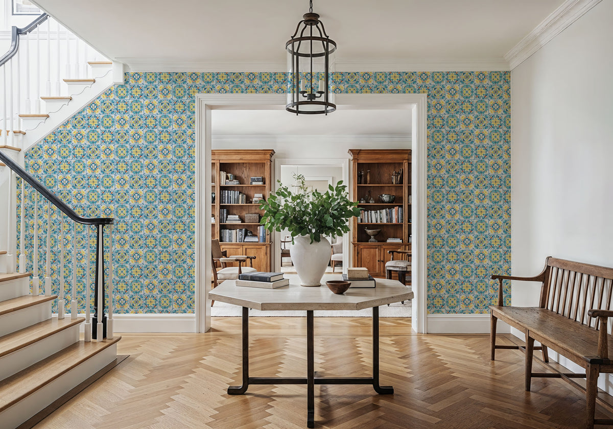 Maritime Tiles White and Blue Mural Wallpaper - room preview 05