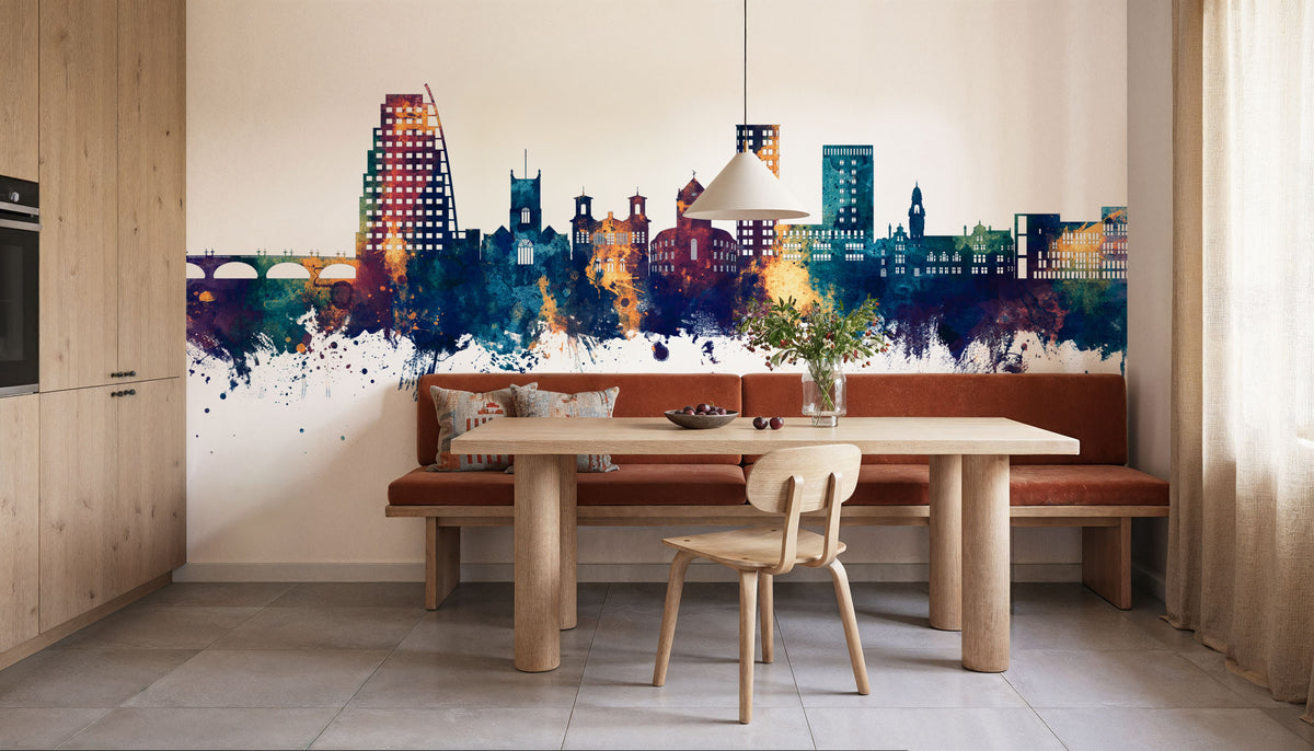Kingston Upon Thames England Skyline Blue & Bronze Mural Wallpaper - room preview 05
